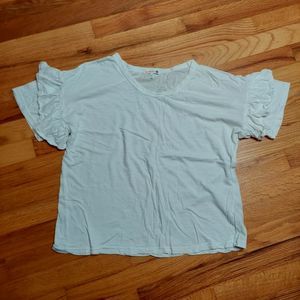 Sundry White Ruffle Sleeve Burnout Teeshirt Size 1 (US SMALL) EUC